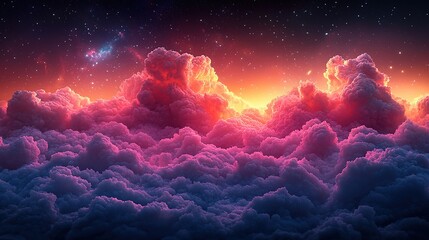 Ethereal Fantasy Nebula with Vibrant Swirling Cosmic Clouds, Stars & Galaxies, 3D Rendering
