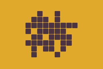 Abstract design with squares arranged in a grid pattern on a mustard yellow background