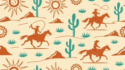 Cowboys Riding Horses Across the Desert Landscape.