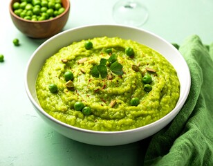 Creamy pea pur?e with garnish
