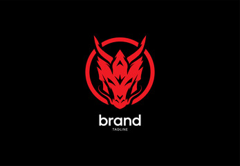 Red Dragon Head Logo Circle Emblem Mascot Symbol