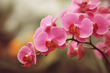Obraz premium Orchids in bloom: stunning pink blossoms showcasing delicate petals and vibrant colors for floral enthusiasts and nature admirers