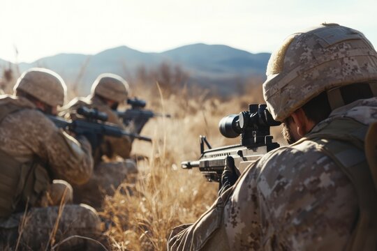 Diverse group of military snipers training on an outdoor range focusing on discipline and teamwork