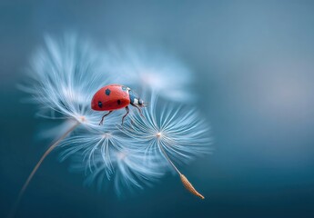 Ladybug on dandelion seeds