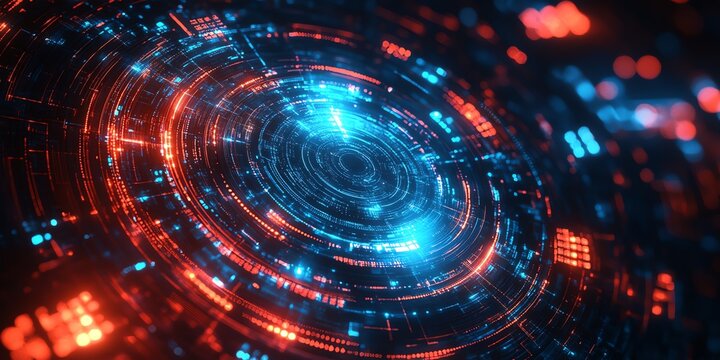 Futuristic tech machine blueprint Red  blue digital design