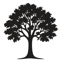 Black Tree Silhouette Vector - Oak Tree Illustration PNG Clipart for Logo Design