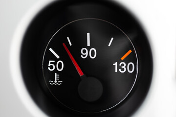 Car water or coolant temperature indicator gauge with pictogram,