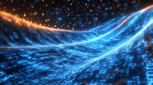 Abstract blue binary code data flow technology and business themed background