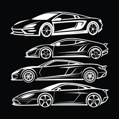 Luxury Coupe Car Vector Collection, High Speed Sports Car Silhouettes