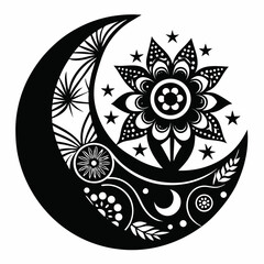 Moonlight Mehndi black silhouette design white background