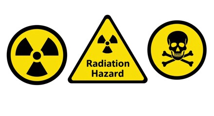 Fototapeta premium Triangular yellow nuclear warning symbol indicating radiation hazard and danger alert. 