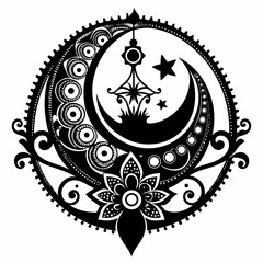 Moonlight Mehndi black silhouette design white background
