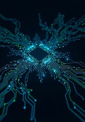 Detailed circuit board with glowing pathways.