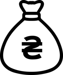 Ukrainian Hryvnia money bag icon. Simple black outline symbol for finance, currency exchange, and banking. Vector illustration.