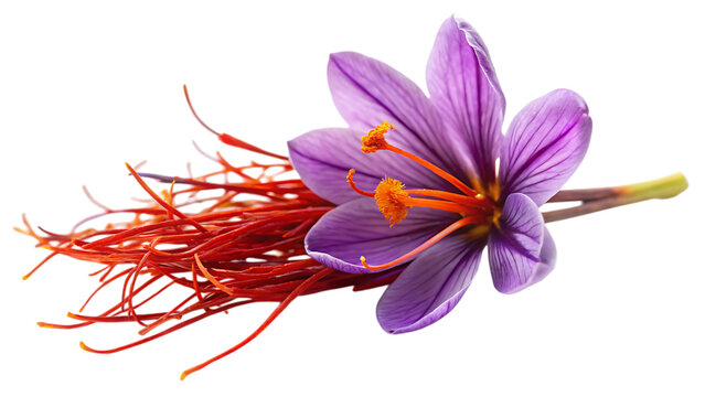 A saffron pistil displayed against isolated - on a white background PNG. GENERATIVE AI - Powered by Adobe