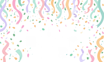 Colorful confetti and streamers on black