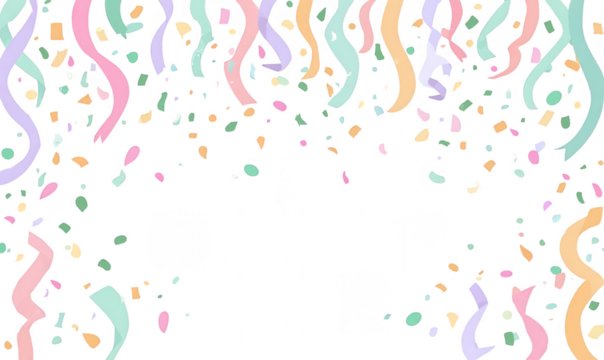 Colorful confetti and streamers on black