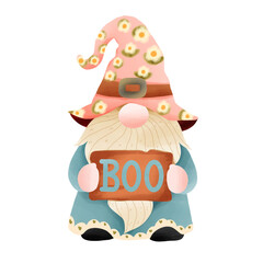 Obraz premium Cute watercolor gnome character with a festive theme. Hand-painted in pastel tones with transparent background. Perfect for greeting cards, seasonal decoration, and digital projects. PNG format.