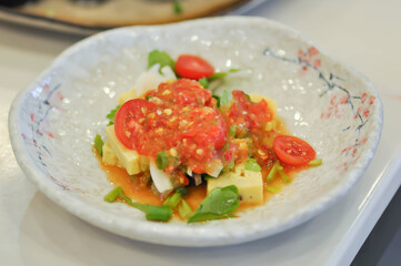 egg salad or Japanese omelete, Japanese omelette or tamagoyaki salad or spicy salad