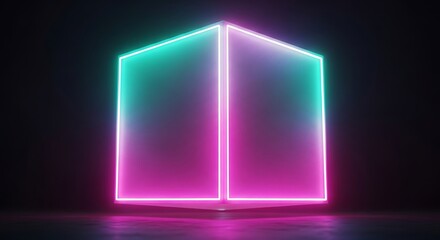Neon-lit rectangular box with vibrant color gradients.