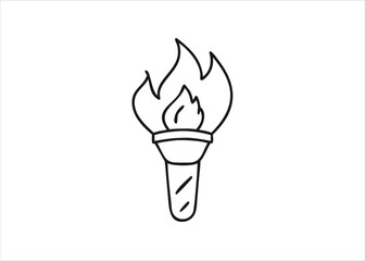 A collection of hand drawn line art torch symbols representing illumination and progress isolated on white background