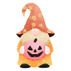 Cute watercolor gnome character with a festive theme. Hand-painted in pastel tones with transparent background. Perfect for greeting cards, seasonal decoration, and digital projects. PNG format.