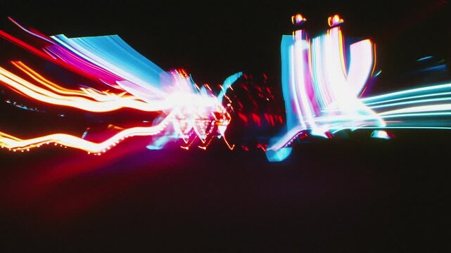 night traffic in the city, urban blurred motion lights at night with long exposure and stop motion style, chaotic movement with urban long exposure lights, urban fast motion point of view