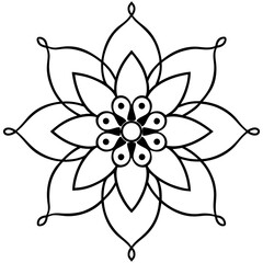 Vector art of simple black and white floral mandala design, isolated on white background, perfect for decorative purposes, art projects, and spiritual themes