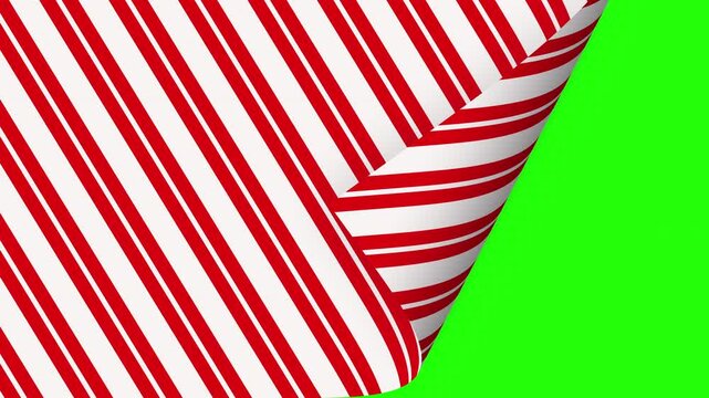 Candy cane striped gift wrap peeling transition, Christmas transition on a chroma green background