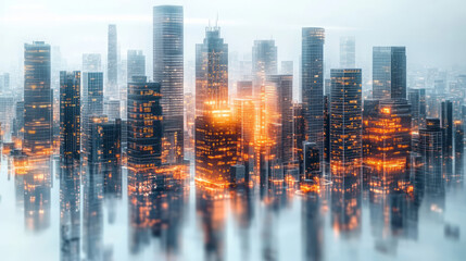 City skyline and AI big data interconnected technology background