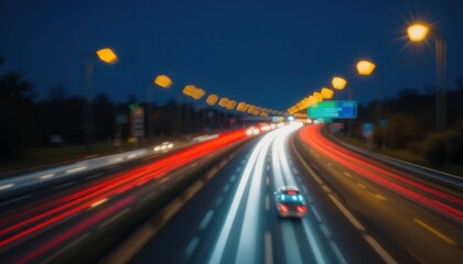 Colorful Night Highway Traffic with Blurred Lights
