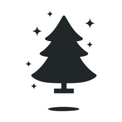 Obraz premium Minimalist pine tree icon with snowflakes