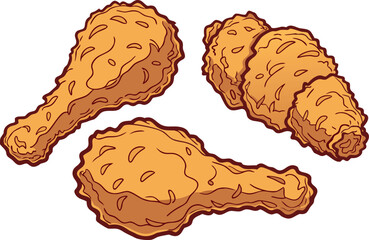 Realistic Fried Chicken Illustration on White Background. Crispy Fried Chicken Design in Realistic Style. Juicy Fried Chicken Artwork Isolated on White. Tasty Fried Chicken Piece with Real Texture