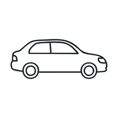 Simple black and white car line drawing on white background