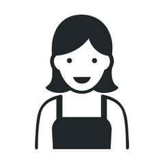 Simple female avatar icon with black hair and smiling expression