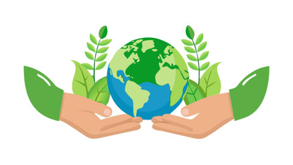 Earth day illustration hands holding globe with leaves save the planet environment sustainability concept