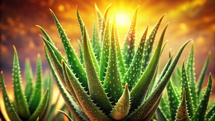 Fototapeta premium Lush Aloe Vera Plants Basking in Golden Hour Sunlight, a Vibrant Display of Nature's Resilience