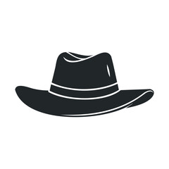 Black wide-brimmed cowboy hat silhouette on white background