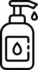 Simple line art icon of a soap dispenser with droplets isolated on transparent background