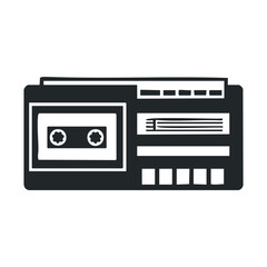 Retro cassette boombox icon in black and white style