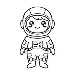 Cute cartoon astronaut: child in spacesuit with smiling face illustration