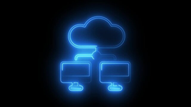 Glowing Blue Neon Cloud Computing Network Connection Between Computers Digital Technology Concept