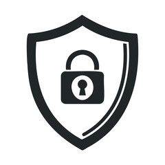 Black and white security shield with lock icon illustration