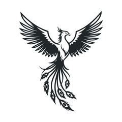 Obraz premium Majestic black phoenix illustration with outstretched wings and detailed feathers