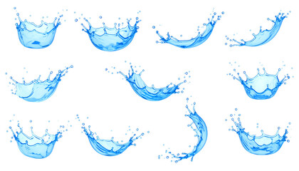 Obraz premium Dynamic water splash collection showcasing fluidity, movement, and vibrant blue liquid forms