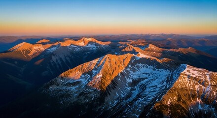 Alpenglow Majesty Endless Mountain Ridges Kissed by Golden Sunrise.