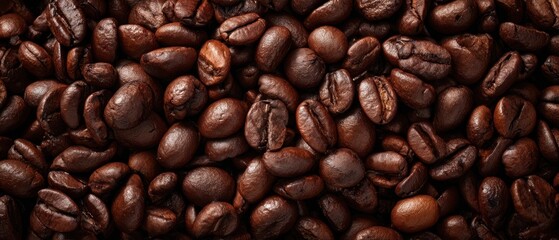 Fototapeta premium The rich texture and vibrant appearance of freshly roasted coffee beans.