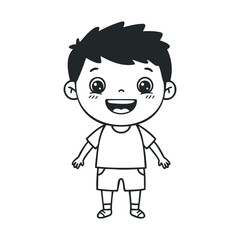 Happy cartoon boy character with dark hair wearing casual outfit