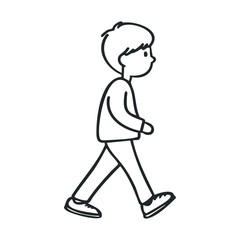 Black and white line drawing of a walking child in side profile