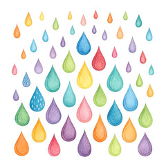 Vibrant watercolor rain drops forming a colorful cascade.